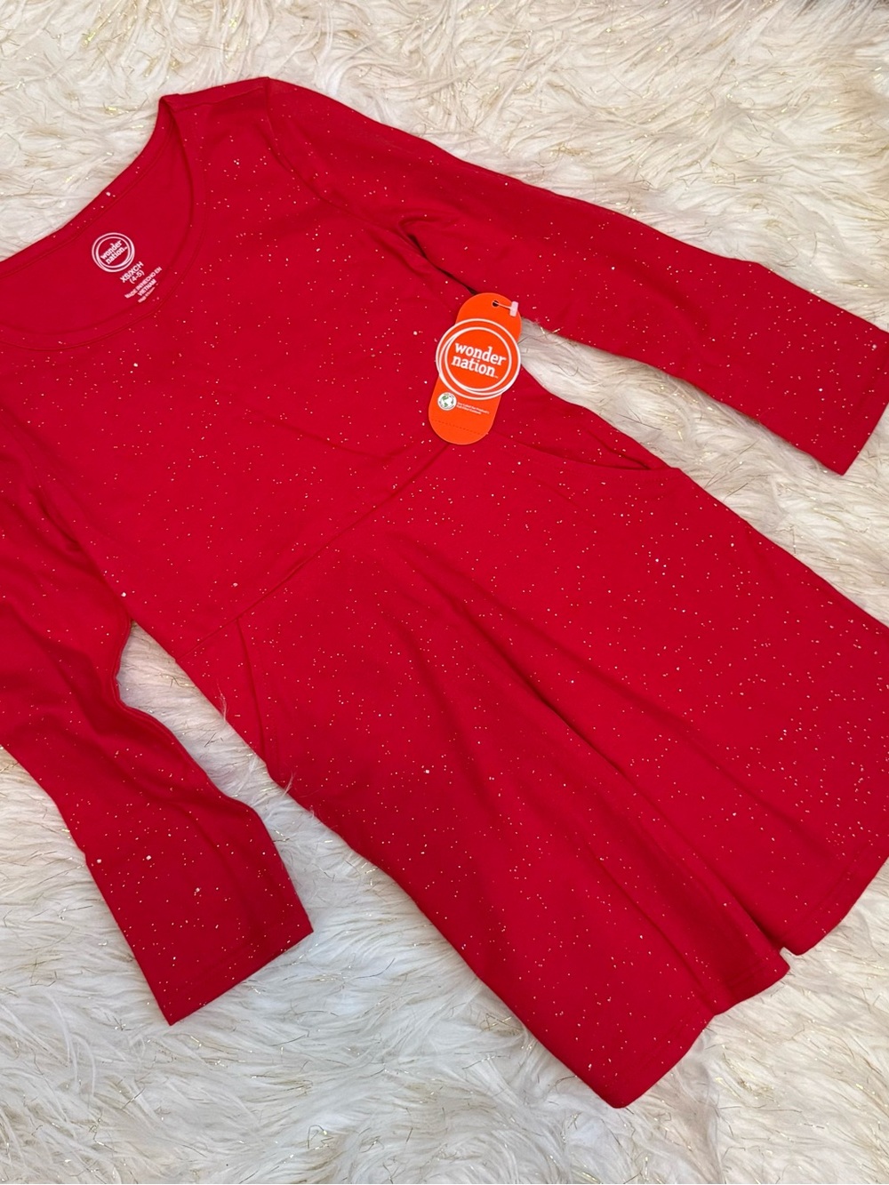 wonder nation Red Sparkle Empire Waist Long Sleeve Dress